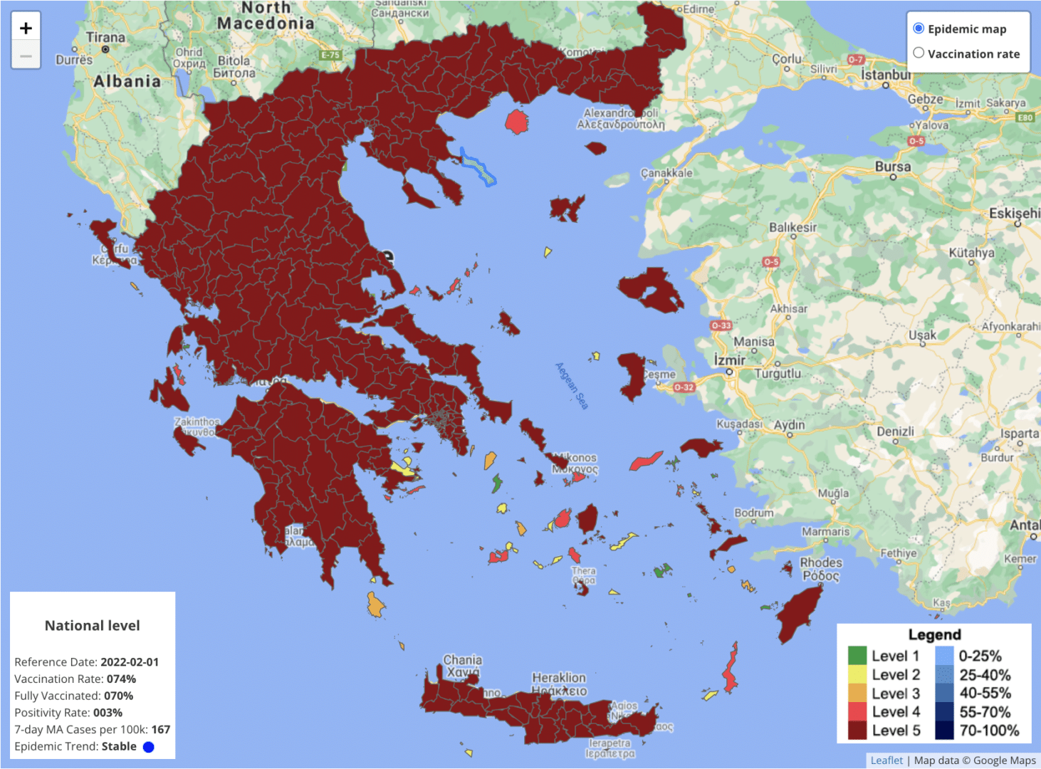 La carte des zones Covid en Grèce