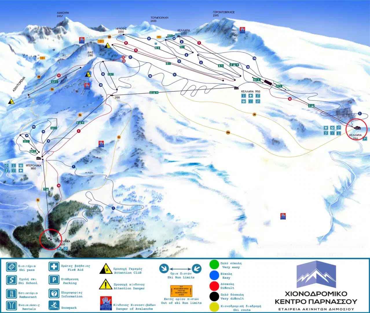 Carte des pistes de ski de la station du Mont Parnasse