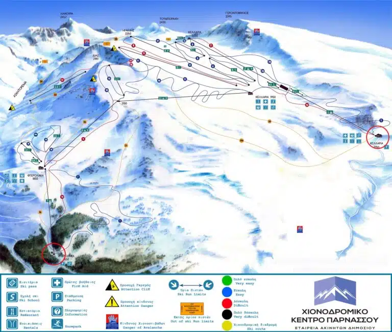Carte des pistes de ski de la station du Mont Parnasse